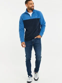 Sweaters En Hoody´S|Sweaters En Hoody´S|Threadbare Kobaltblauw/marineblauw - tweekleurige fleece sweatshirt met kwartrits