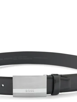 Riemen En Bretels|BOSS - Baxton leren riem Kobaltzwart