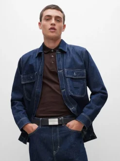 Riemen En Bretels|BOSS - Baxton leren riem Kobaltzwart