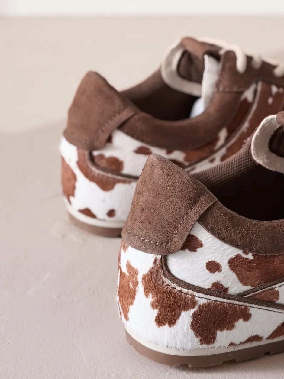 Sneakers*Next Koeienprint - Slim Premium Leren Trainers met Vetersluiting