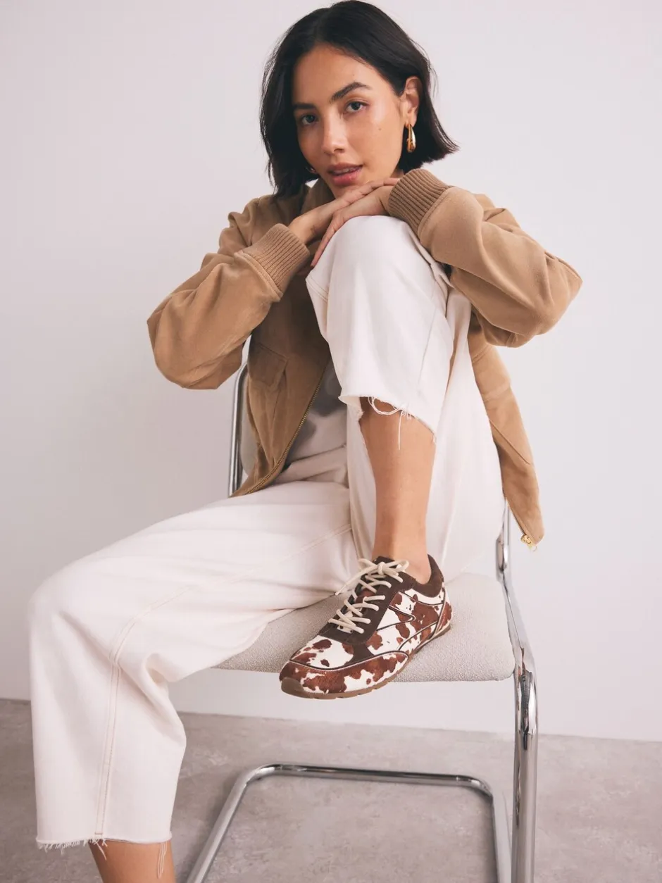 Sneakers*Next Koeienprint - Slim Premium Leren Trainers met Vetersluiting