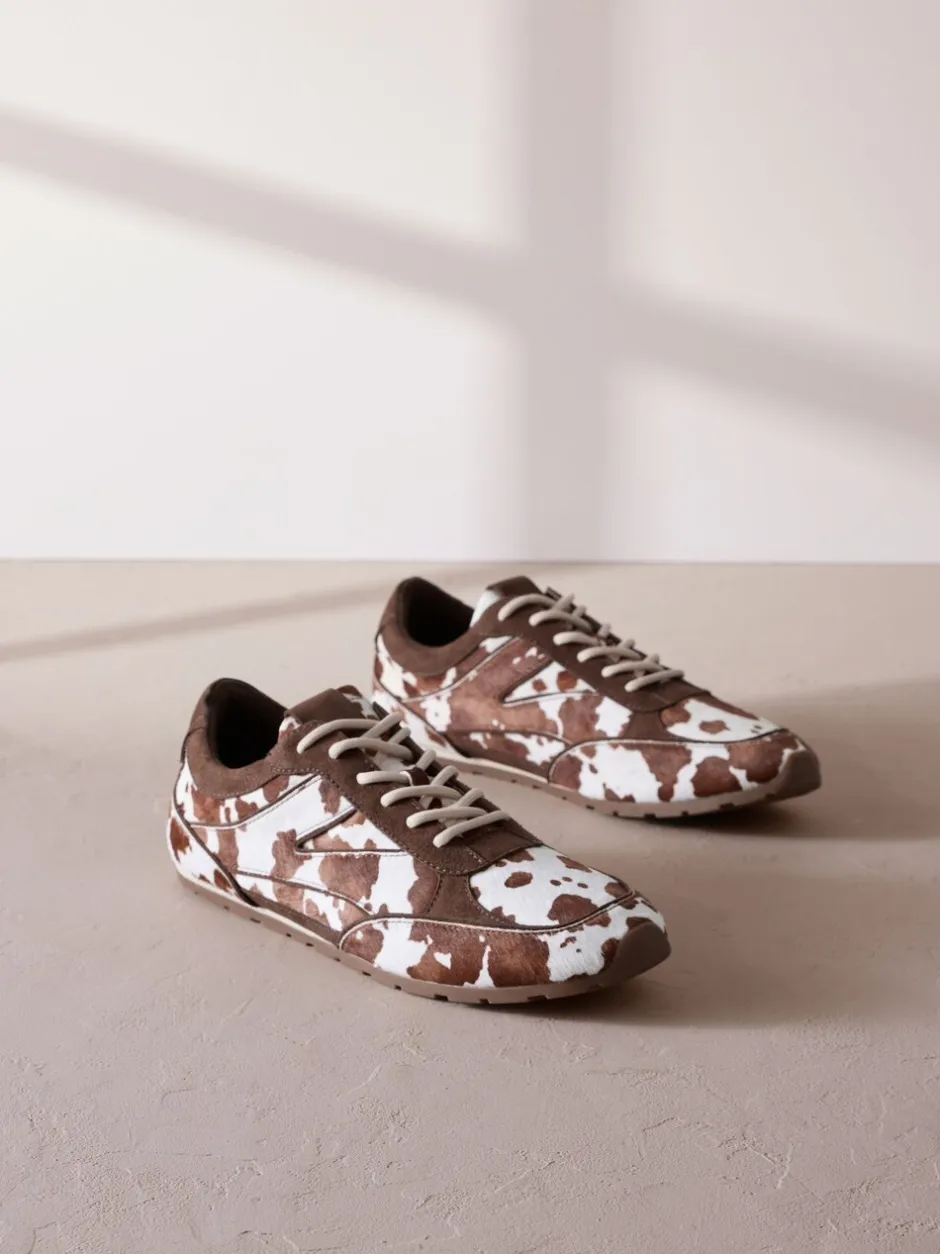 Sneakers*Next Koeienprint - Slim Premium Leren Trainers met Vetersluiting