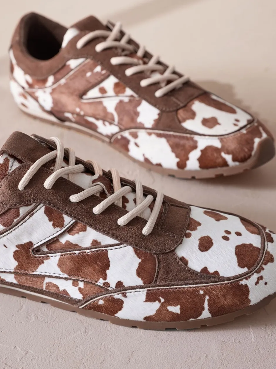 Sneakers*Next Koeienprint - Slim Premium Leren Trainers met Vetersluiting