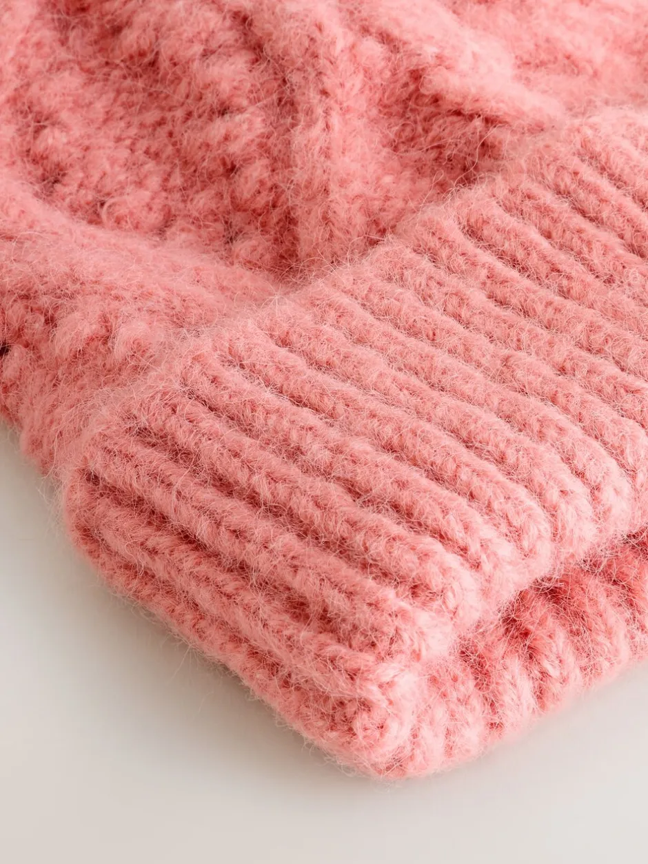 Mutsen, Handschoenen En Sjaals*Next Koraalroze - Cable Knitted Pom Hat