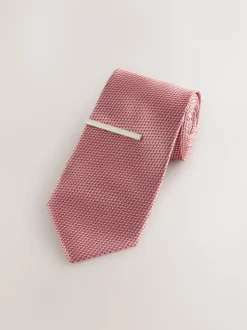 Stropdassen En Pochets*Next Koraalroze - Stropdas met textuur en dasspeld