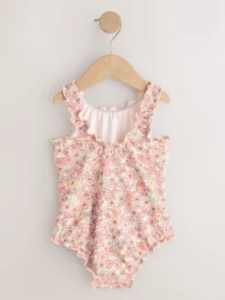 Badkleding|Badkleding*Next - Lettuce Edge Swimsuit (3mths-7yrs) Koraalroze met fijne bloemenprint