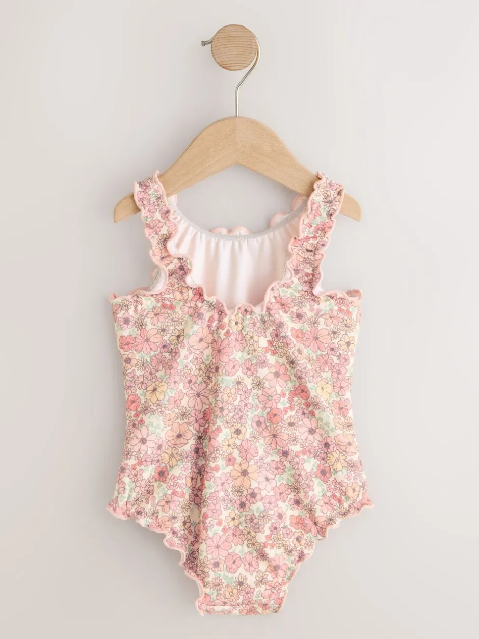 Badkleding|Badkleding*Next - Lettuce Edge Swimsuit (3mths-7yrs) Koraalroze met fijne bloemenprint