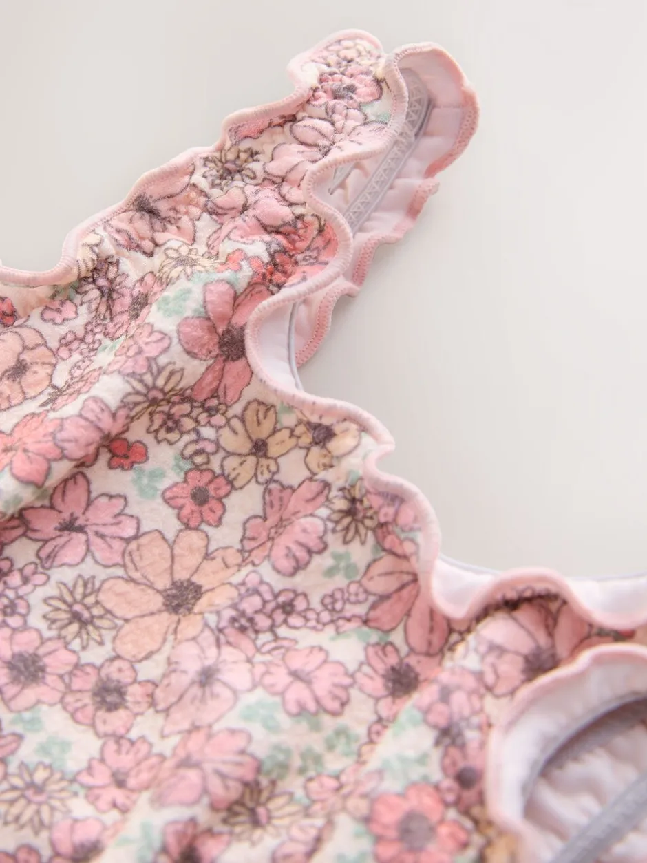 Badkleding|Badkleding*Next - Lettuce Edge Swimsuit (3mths-7yrs) Koraalroze met fijne bloemenprint