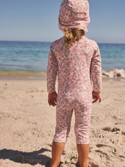Badkleding*Next Koraalroze met fijne bloemenprint - Zonbeschermend badpak met lange pijpen (3 mnd-7 jr)