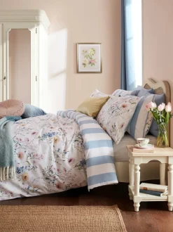 Laura Ashley|Laura Ashley 100% Cotton Percale 200 Thead Count Alford Meadow Duvet Cover and Pillowcase Set