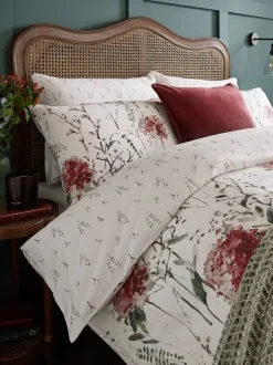 Laura Ashley|Laura Ashley 100% Cotton Sateen 220 Thread Count Pallington Bloom Duvet Cover and Pillowcase Set Rode robijn