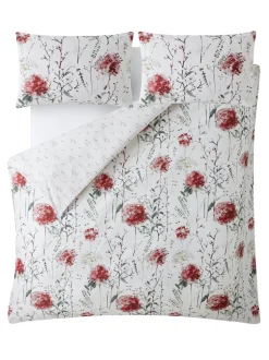 Laura Ashley|Laura Ashley 100% Cotton Sateen 220 Thread Count Pallington Bloom Duvet Cover and Pillowcase Set Rode robijn