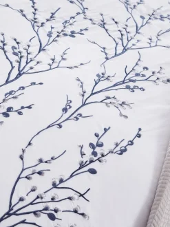 Merkbeddengoed*Laura Ashley 100% katoen perkal 200 draadtelling Pussy Willow Sprig geborduurd dekbedovertrek en kussensloopset Middernachtelijk blauw