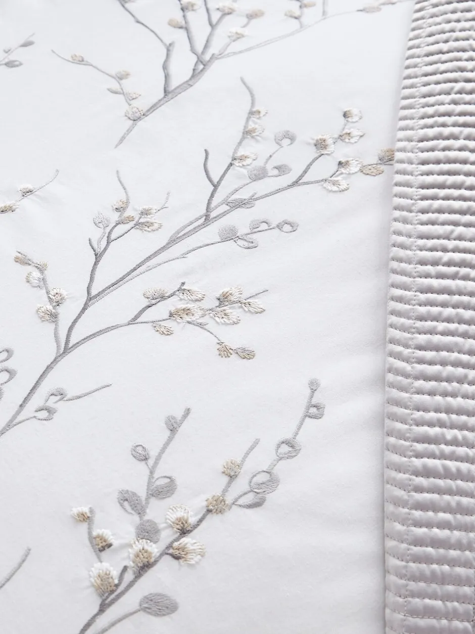 Merkbeddengoed|Laura Ashley 100% katoen perkal 200 draadtelling Pussy Willow Sprig geborduurd dekbedovertrek en kussensloopset Duifgrijs