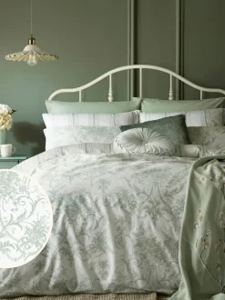 Laura Ashley|Laura Ashley 100% katoensatijn 200 draadtelling Tuileries dekbedovertrek- en kussensloopSet Grijs-groen