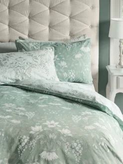 Laura Ashley|Merkbeddengoed|Laura Ashley 100% katoensatijn 200 draads Parterre dekbedovertrek- en kussensloopset Grijs-groen