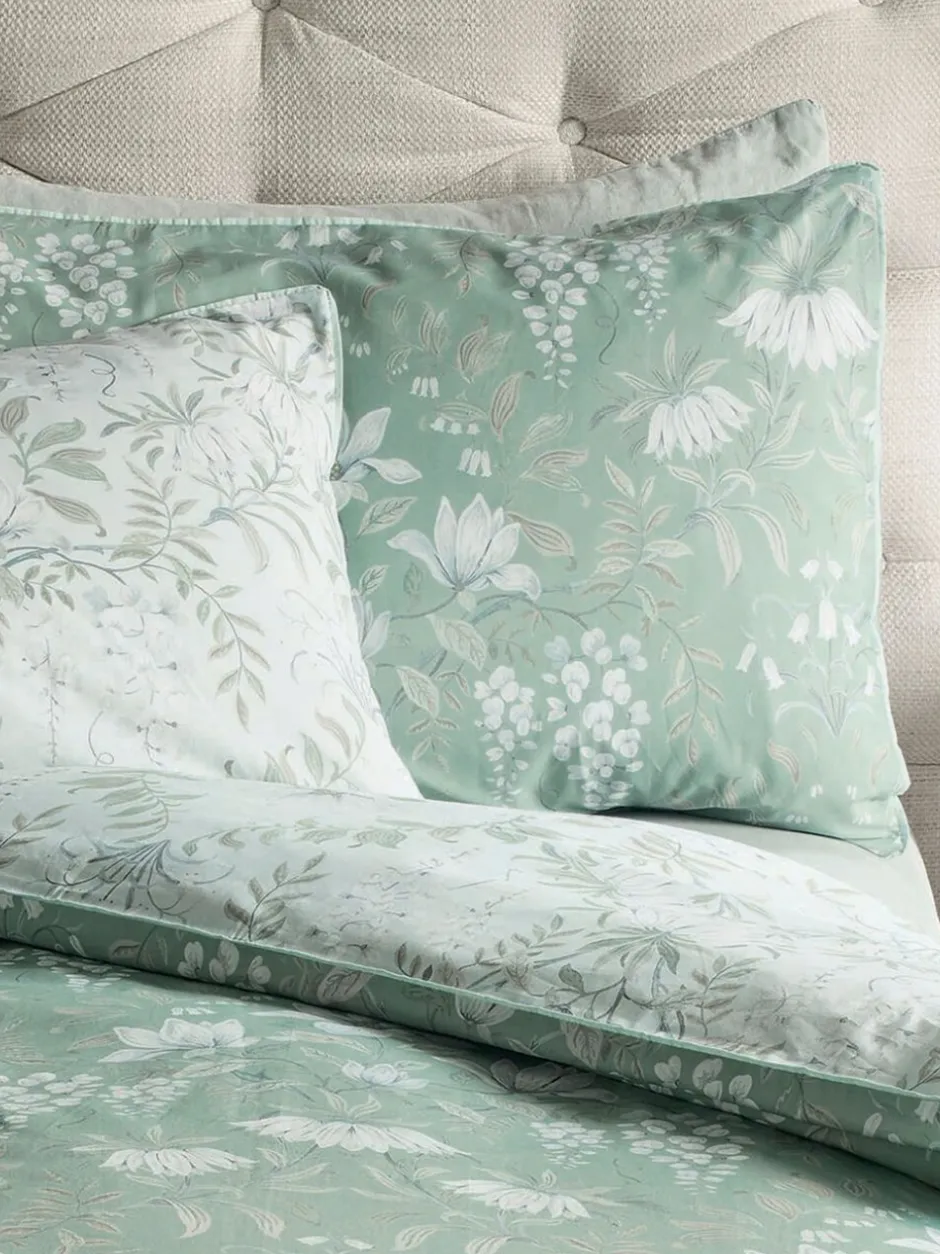 Laura Ashley|Merkbeddengoed|Laura Ashley 100% katoensatijn 200 draads Parterre dekbedovertrek- en kussensloopset Grijs-groen