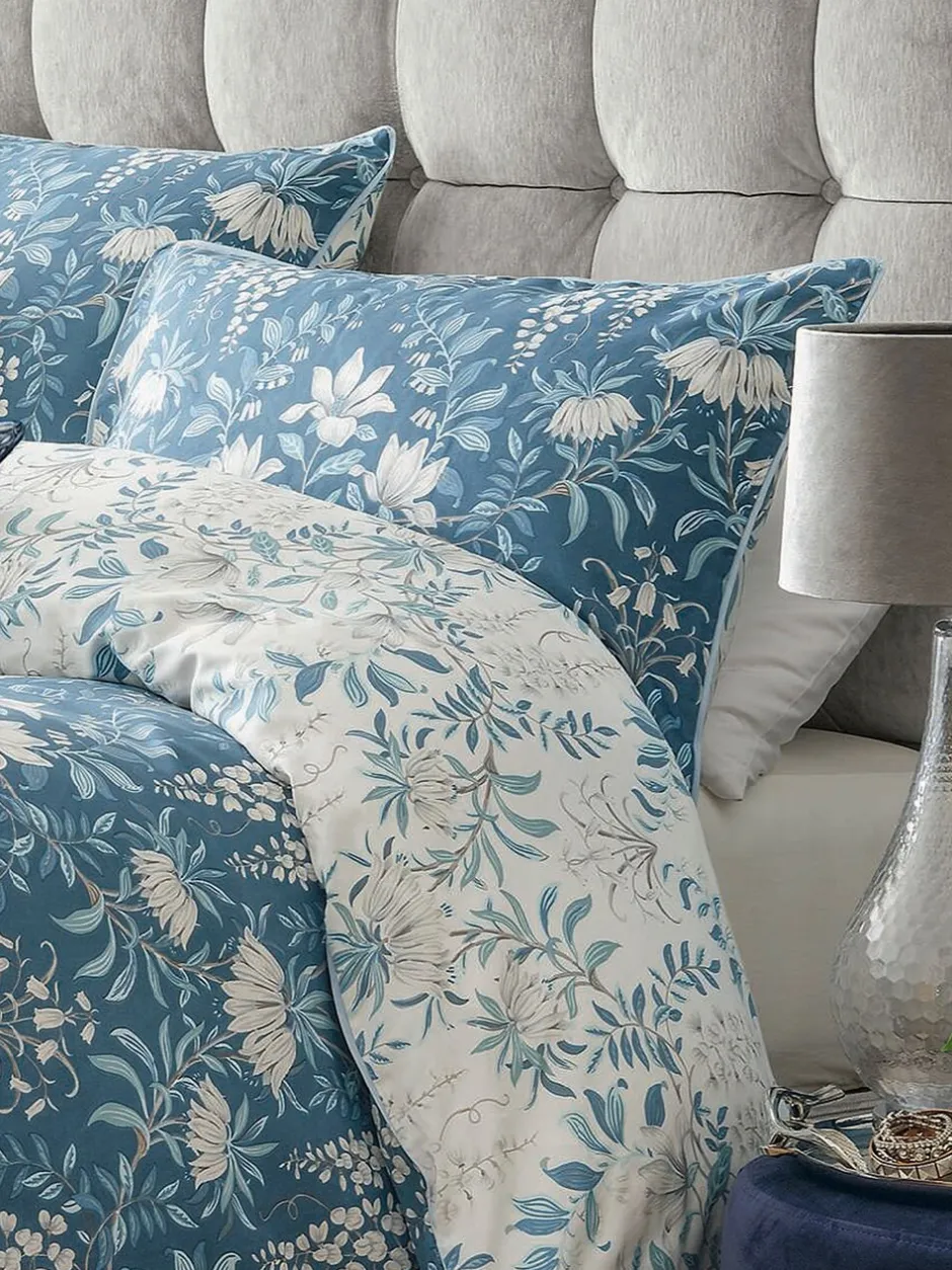 Laura Ashley|Merkbeddengoed*Laura Ashley 100% katoensatijn 200 draads Parterre dekbedovertrek- en kussensloopset Blauw Seaspray