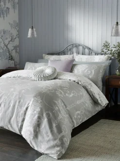 Merkbeddengoed*Laura Ashley 100% katoensatijn 200 -draads Josette dekbedovertrekset met kussenslopen Grijs staal