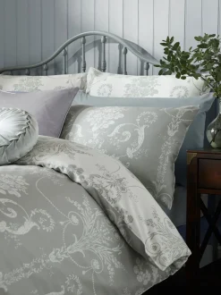 Merkbeddengoed*Laura Ashley 100% katoensatijn 200 -draads Josette dekbedovertrekset met kussenslopen Grijs staal