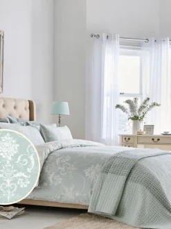 Laura Ashley|Merkbeddengoed*Laura Ashley 100% katoensatijn 200 -draads Josette dekbedovertrekset met kussenslopen Eendeneiblauw