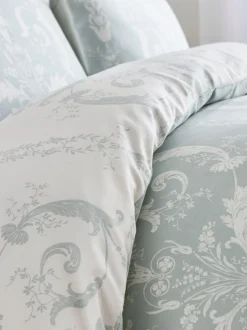 Laura Ashley|Merkbeddengoed*Laura Ashley 100% katoensatijn 200 -draads Josette dekbedovertrekset met kussenslopen Eendeneiblauw