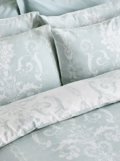 Laura Ashley|Merkbeddengoed*Laura Ashley 100% katoensatijn 200 -draads Josette dekbedovertrekset met kussenslopen Eendeneiblauw