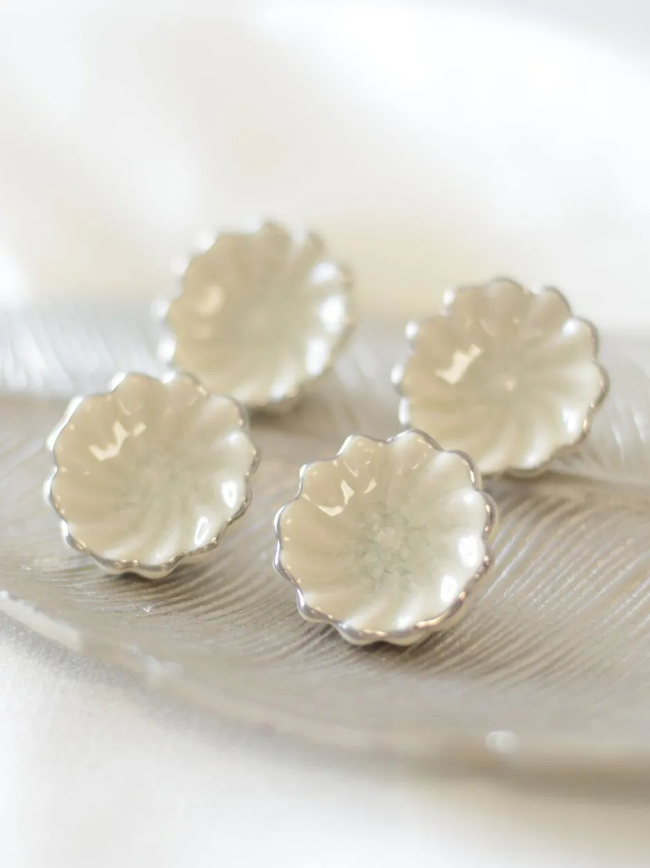 Laura Ashley*Laura Ashley 4 Pack Ceramic Metallic Edge Drawer Knobs Off White Zilver