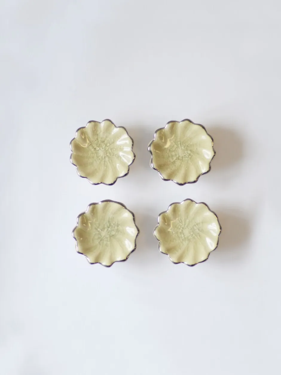 Laura Ashley*Laura Ashley 4 Pack Ceramic Metallic Edge Drawer Knobs Off White Zilver