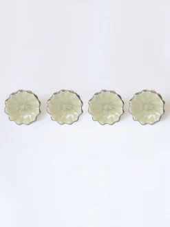 Laura Ashley*Laura Ashley 4 Pack Ceramic Metallic Edge Drawer Knobs Off White Zilver