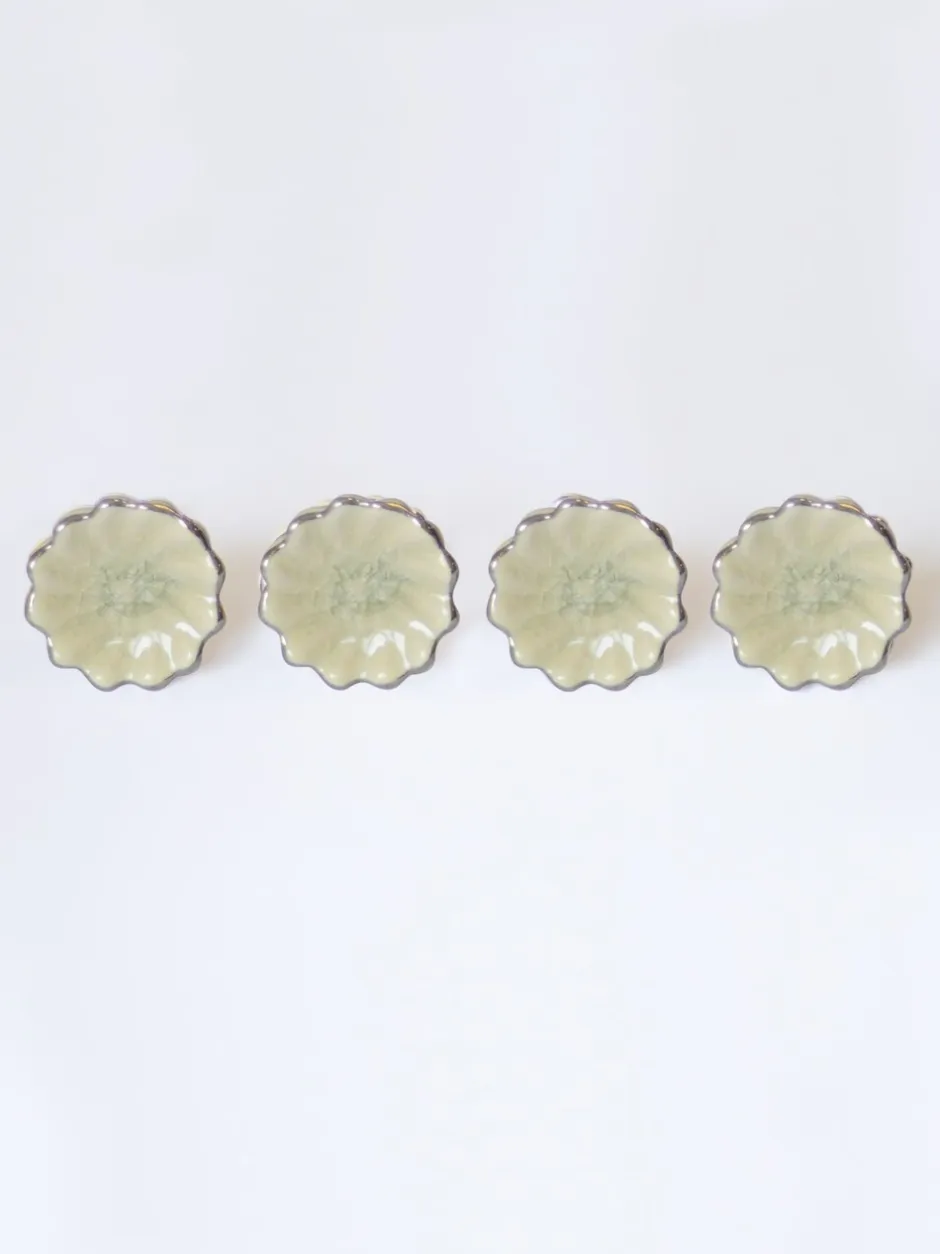 Laura Ashley*Laura Ashley 4 Pack Ceramic Metallic Edge Drawer Knobs Off White Zilver