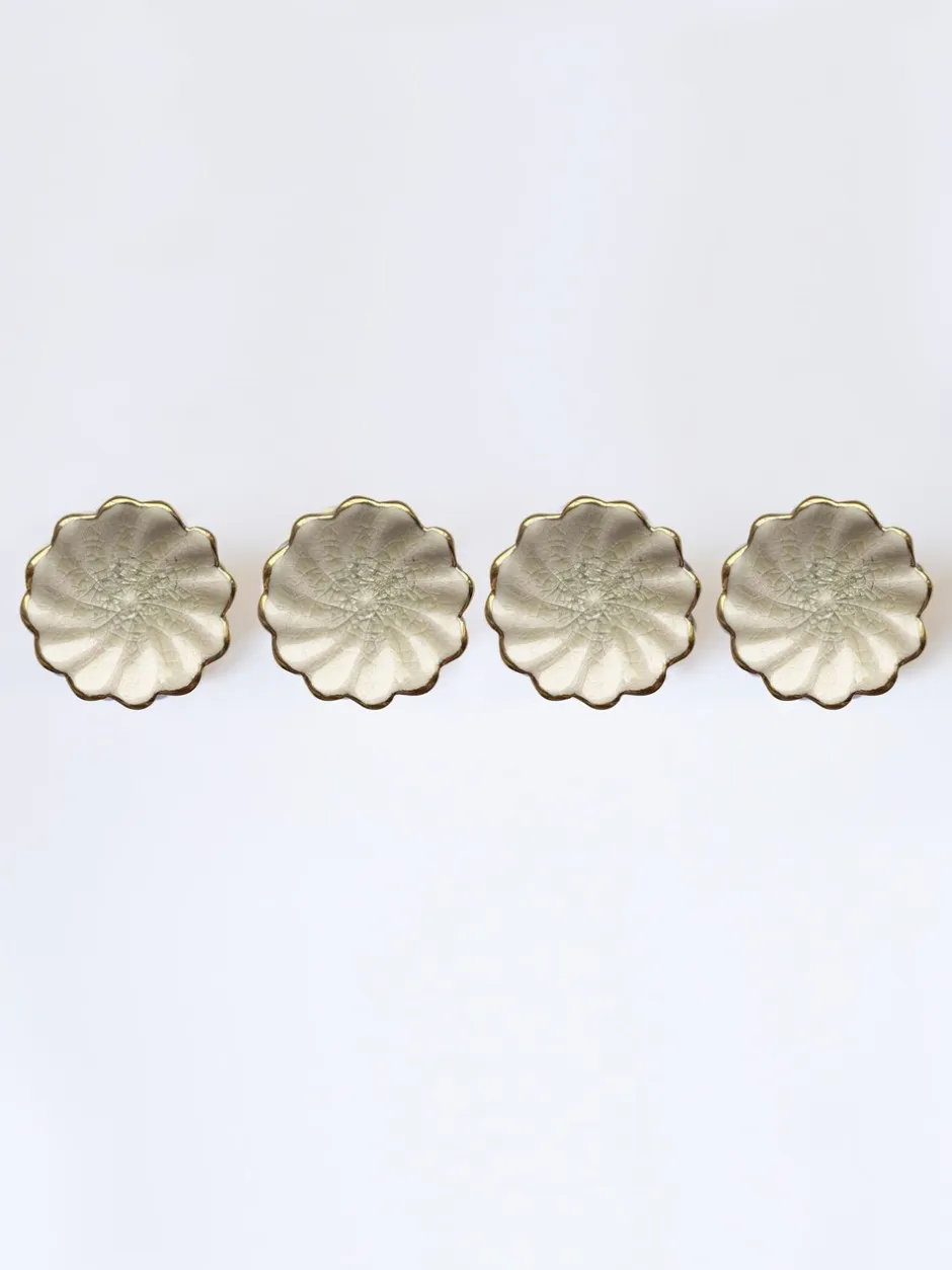 Laura Ashley*Laura Ashley 4 Pack Ceramic Metallic Edge Drawer Knobs Off white Goud