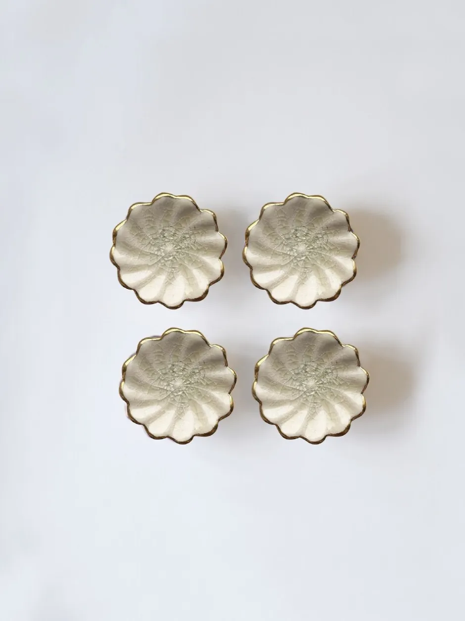 Laura Ashley*Laura Ashley 4 Pack Ceramic Metallic Edge Drawer Knobs Off white Goud