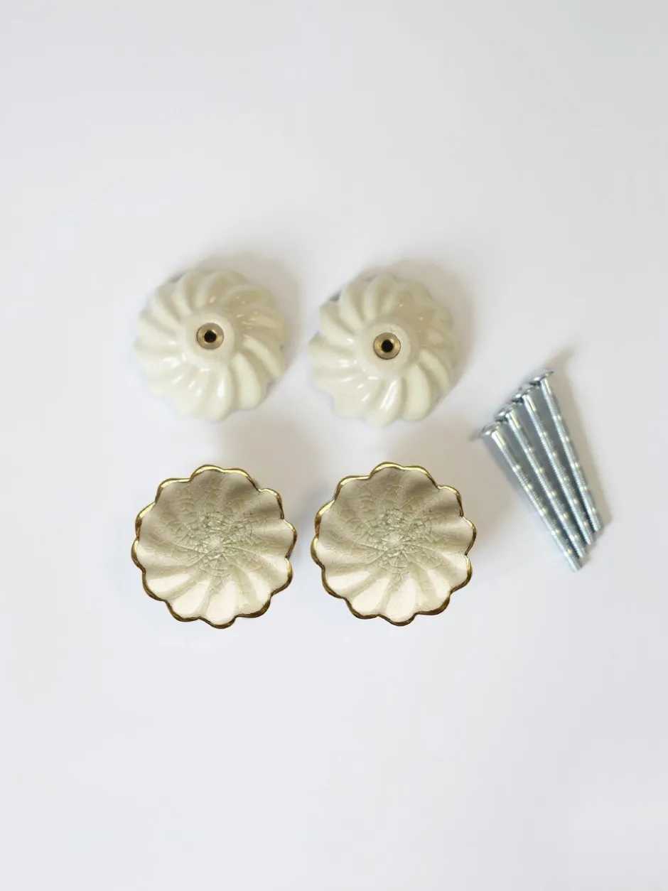 Laura Ashley*Laura Ashley 4 Pack Ceramic Metallic Edge Drawer Knobs Off white Goud