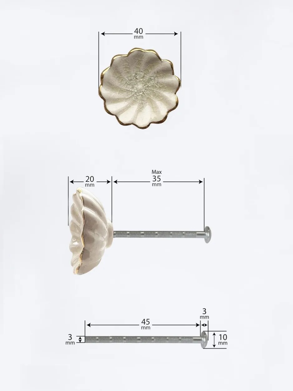 Laura Ashley*Laura Ashley 4 Pack Ceramic Metallic Edge Drawer Knobs Off white Goud