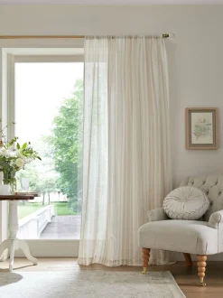 Laura Ashley|Gordijnen*Laura Ashley Awning Stripe Voile Slot Top Sheer Panel Curtain