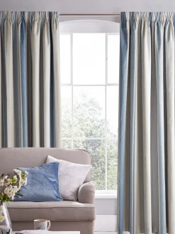 Laura Ashley|Laura Ashley Awning Stripe Blackout/Thermal Pencil Pleat Curtains