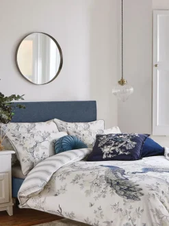 Laura Ashley|Merkbeddengoed|Laura Ashley Belvedere 100% katoensatijn 220 -draads dekbedovertrekset met kussenslopen Middernachtelijk blauw