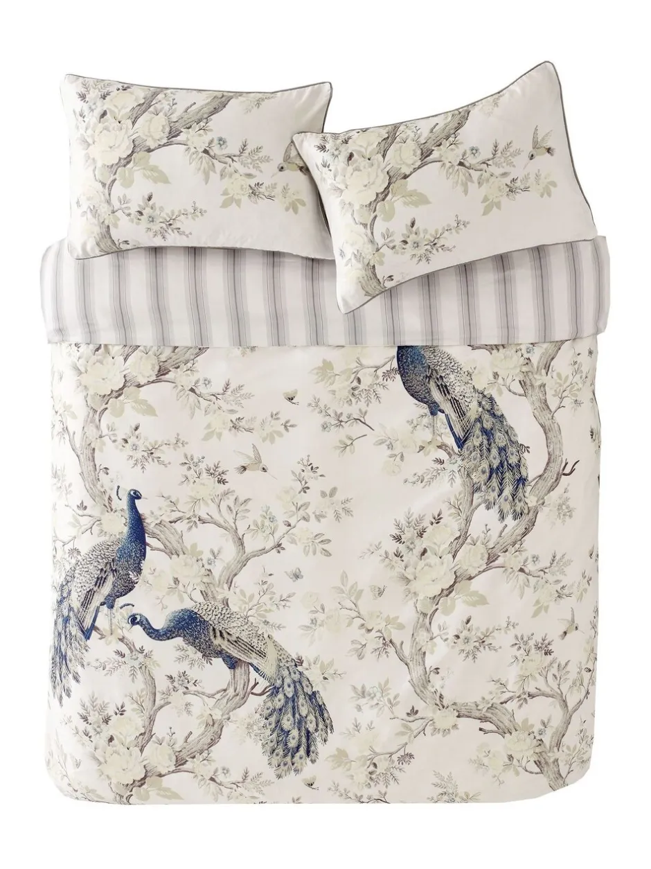 Laura Ashley|Merkbeddengoed|Laura Ashley Belvedere 100% katoensatijn 220 -draads dekbedovertrekset met kussenslopen Middernachtelijk blauw