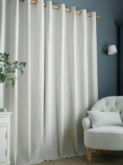 Laura Ashley*Laura Ashley Cornish Chenille Stripe Eyelet Curtains Leisteenblauw