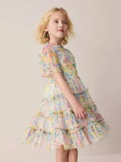 Jurken|Laura Ashley geplooide strokenjurk met ruches