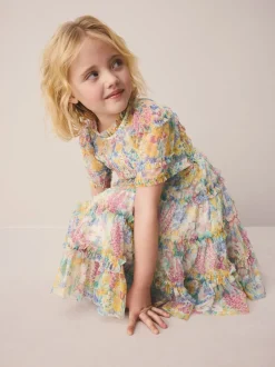 Jurken|Laura Ashley geplooide strokenjurk met ruches