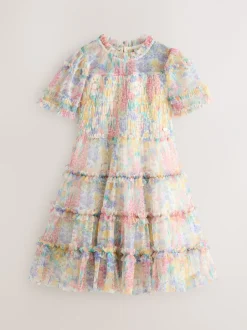 Jurken|Laura Ashley geplooide strokenjurk met ruches