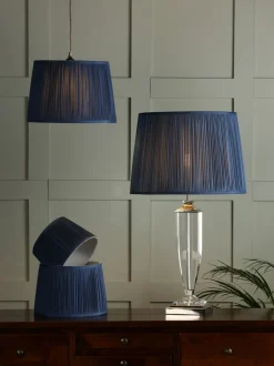 Laura Ashley|Laura Ashley geplooide zijden Hemsley empire verstelbare lampenkap Midnight Blue