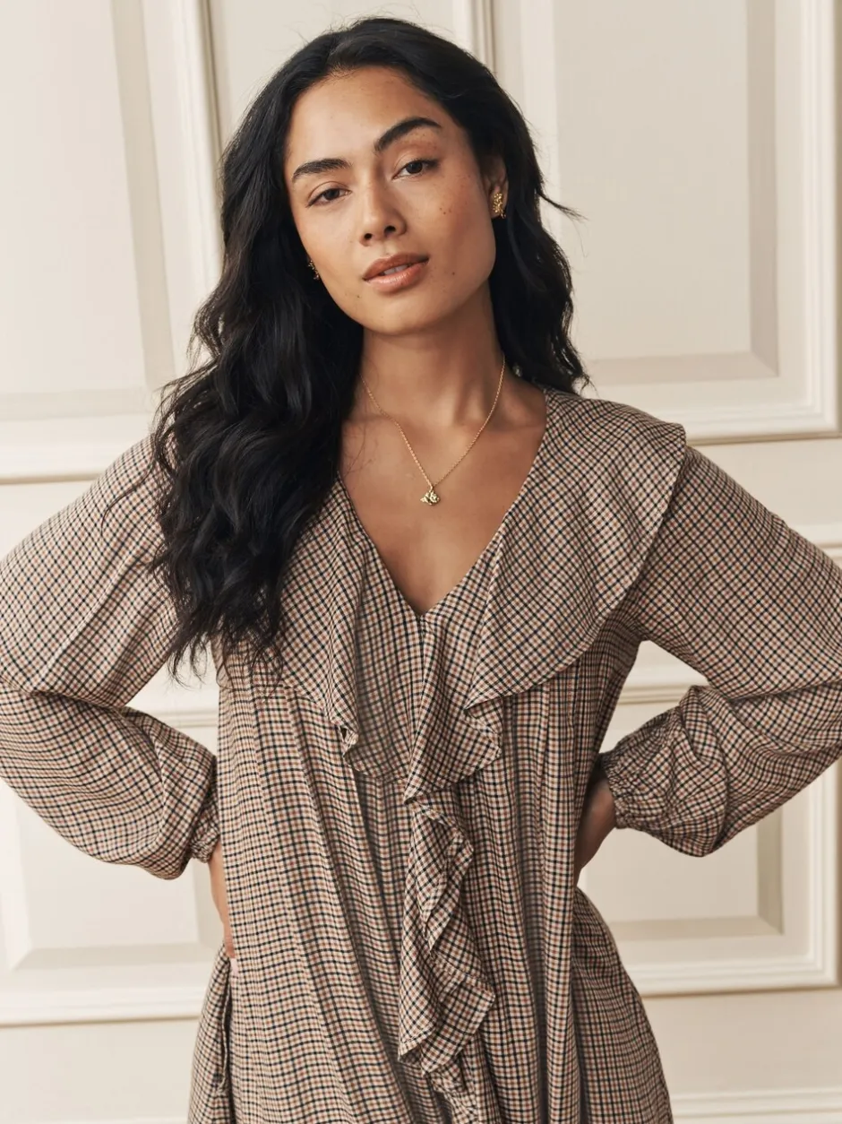 Jurken*Laura Ashley Heritage Check Ruffle Front Mini Dress