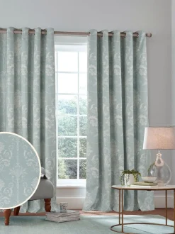 Laura Ashley|Laura Ashley Josette ringgordijnen met verduisterende voering Eendeneiblauw
