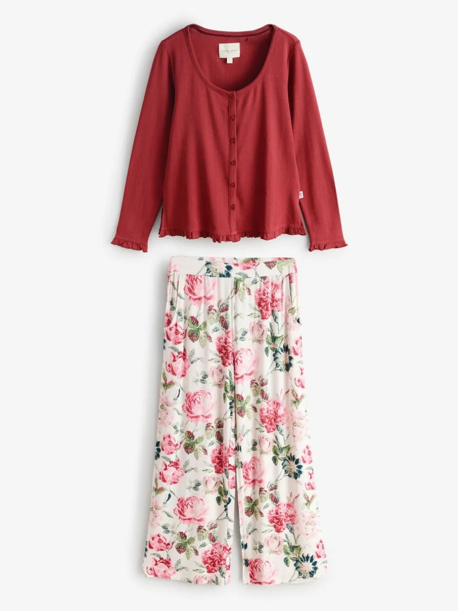 Pyjama's|Loungewear*Laura Ashley Pointelle jersey pyjama's met lange mouwen