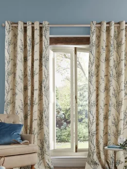Laura Ashley|Gordijnen*Laura Ashley ringgordijnen met voering en wilgenkatjesprint