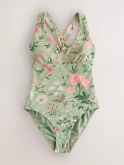 Badkleding|Laura Ashley Textured Plunge Tummy Control Swimsuit