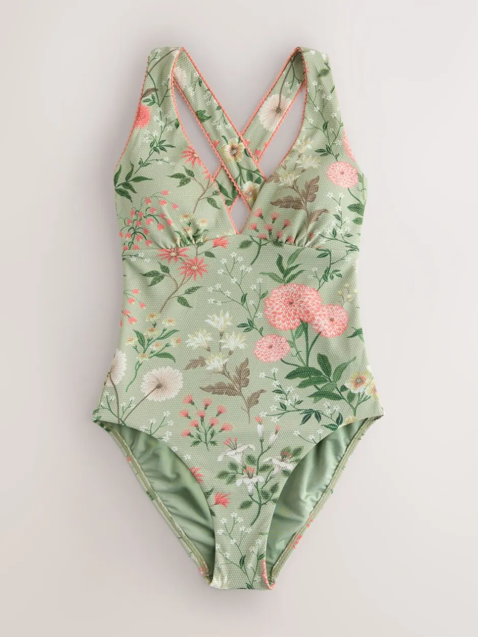 Badkleding|Laura Ashley Textured Plunge Tummy Control Swimsuit